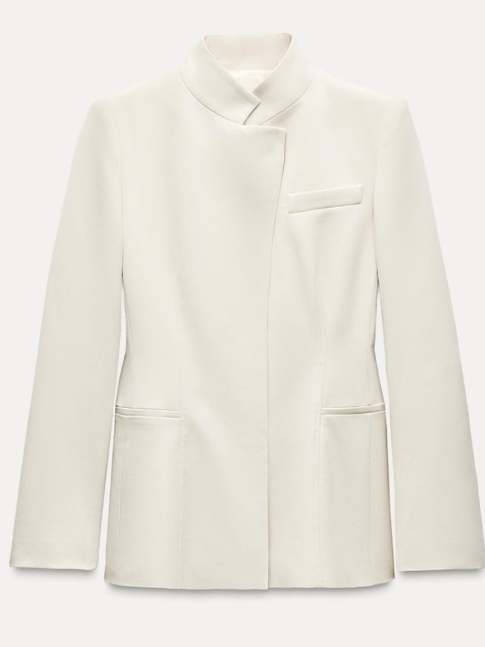 Zara Women's Light Cream Stand-Collar Blazer